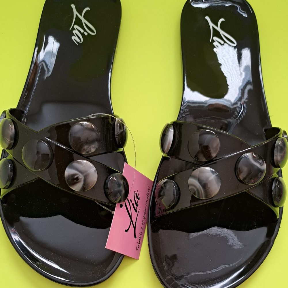 women's Jelly flip flops sandals black